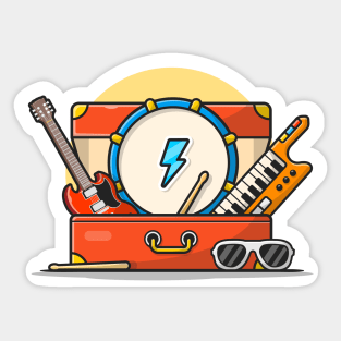 Music Instrument Concert Perform with Guitar, Drum, Piano, and Glasses Cartoon Vector Icon Illustration Sticker